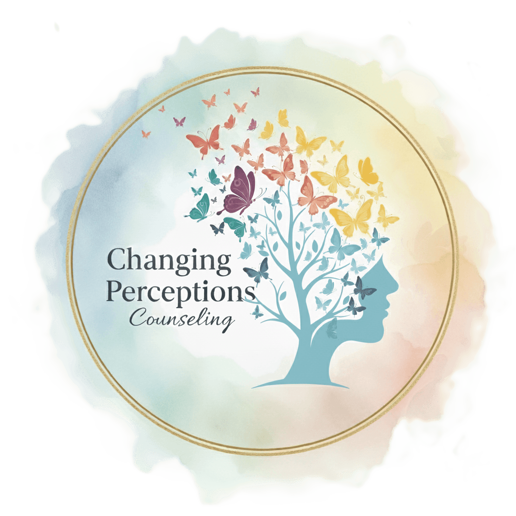 Changing Perceptions Counseling logo with a tree and butterfly